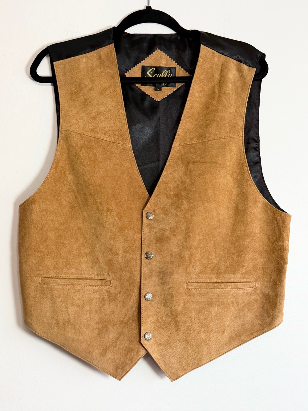 Scully Men's Large Tan Suede Leather Western Cowboy Vest Waistcoat